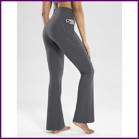 High Waisted Flare Yoga Pants with Pockets Tummy Control 30" - Picture 3 of 8